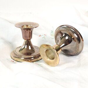 Set of 2 Vintage Silver Plated Candle Holders 3" Made in Japan